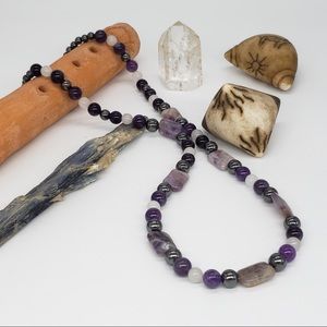 Amethyst, Hematite & Quartzite Beaded Necklace